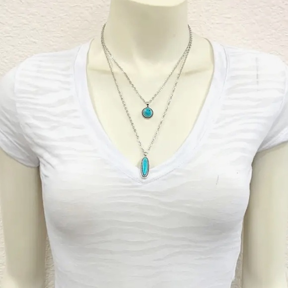 Silver and Turquoise Layered Necklace ~ 2-strand Turquoise Necklace - Picture 3 of 3